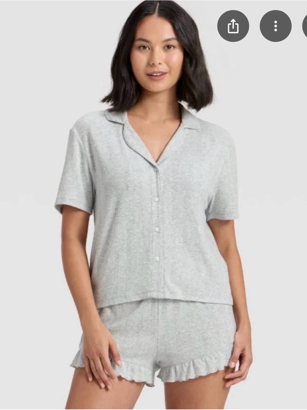 Light Gray and Blue Women's Short Sleeve Knit Pajama Set (2)